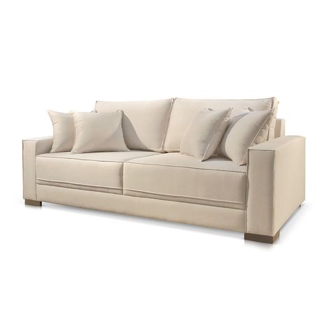 Sofá 3 Lugares Fixo Living Marrocos Linho Bege Claro 2,2m Mk