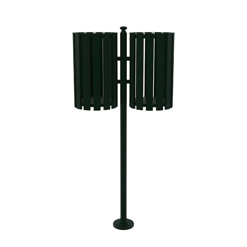 Lixeira de Rua Pátios Parques Dupla Tubular Verde 151cm