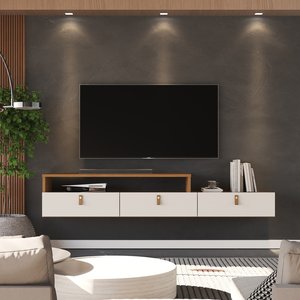 Rack Suspenso Lion 1.2m Home Decorativo Estante Tv Pequeno:freijo/off White