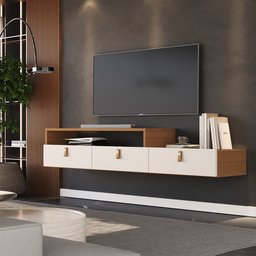 Rack Suspenso Lion 1.2m Home Decorativo Estante Tv Pequeno:freijo/off White - 3