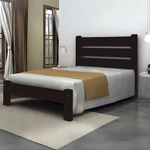 Cama de Casal Maiorca de Madeira Maciça Angelim Pedra/tauari Tabaco