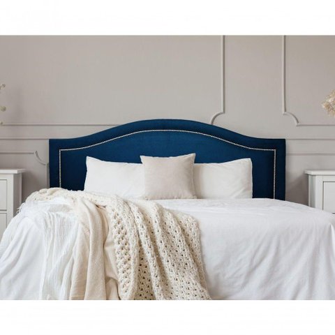 Cabeceira Casal Curva Luxo 140x60 Suede Azul - Tachas Prata