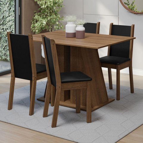 Conjunto Sala de Jantar Mesa Tampo de Madeira 4 Cadeiras Rustic/preto Sophie Madesa