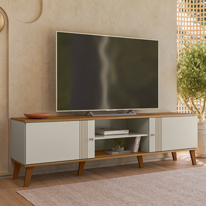 Rack Denver 1800mm P/ Tv's até 75 Polegadas com Portas de Correr Off White/nature- Peternella