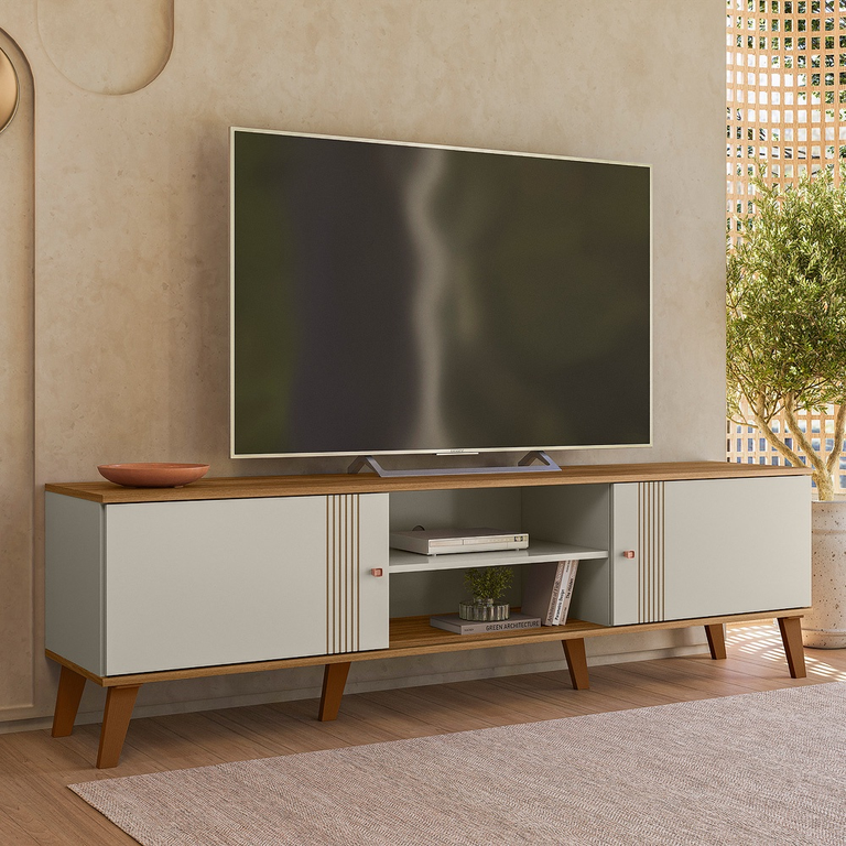 Rack Denver 1800mm P/ Tv's até 75 Polegadas com Portas de Correr Off White/nature- Peternella