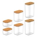 Ver imagem 1 de Conjunto de Potes Herméticos Retangular Keep 6 Peças Transparente com Tampa de Bambu ou