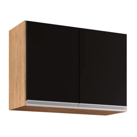 Armário Aéreo de Cozinha Lavanderia 02 Portas Eva Castanho e Preto 80 cm - D’Rossi