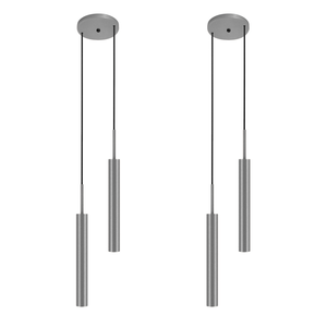 Kit 2 Pendentes Teto Luminária Tubo Duplo Balcão Prata
