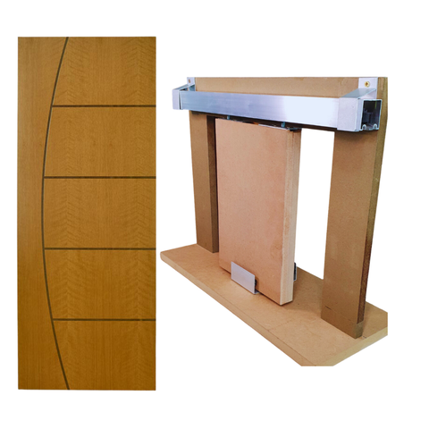 Kit Porta Madeira Frisada 4022 - 80x210 + Trilho Correr 1,60 Cereja + Brinde