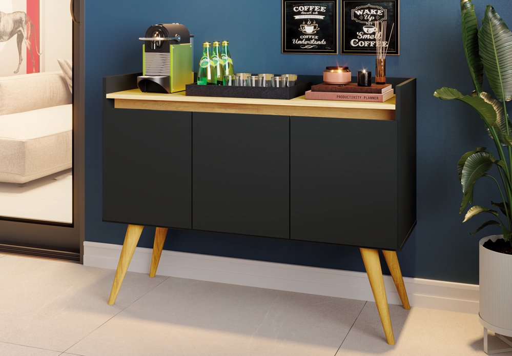 Buffet GOLD 3 Portas - Preto / Mel