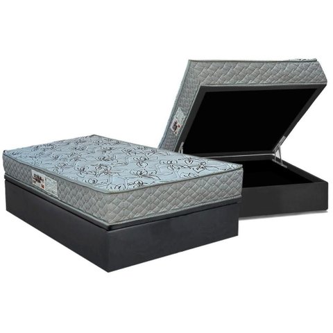 Cama Box Baú Casal: Colchão Espuma D33 Paropas Ag65 Double Fanton Gray + Base Crc Suede Gray (