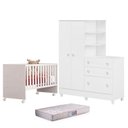 Ver imagem 1 de Berço Nacional 3540 e Guarda Roupa com Cômoda 4070 Doce Sonho Branco Brilho com Pés e Colchão Gazin