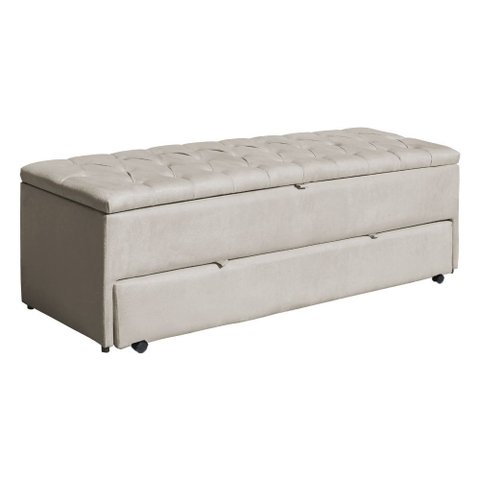 Calçadeira Sapateira Baú Casal 140cm Capitonê Luna Veludo Bege - Loja Sheep