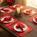 Ver imagem 6 de Kit Mesa Posta Natal Natalina Toalha de Mesa Redonda 6 Lugares, 6 Jogos Americanos, 6 Guardanapos, V