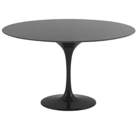 Mesa de Jantar Tulipa Saarinen Redonda 120 Cm Tampo Laca Preta + Vidro Base Preta Personal Moveis de