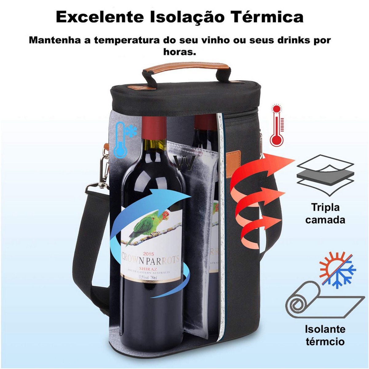Wine Bag Porta Vinhos Garrafas Taças Mochila Térmica Premium - 4