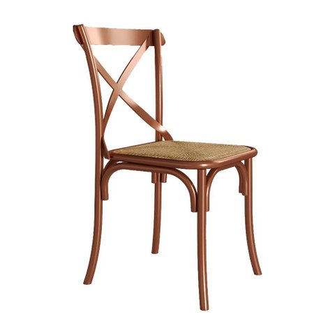 Cadeira de Jantar Katrina em Aço com Assento Corano para Mesa Sala Cozinha Bistrô - Cobre/bege