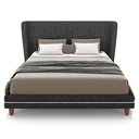 Ver imagem 1 de Cabeceira Casal Nilo 140cm com Cama Pés Madeira Suném P05 Linho Cinza Escuro Bouclê Cru - Lyam Decor
