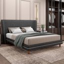 Ver imagem 6 de Cabeceira Casal Nilo 140cm com Cama Pés Madeira Suném P05 Linho Cinza Escuro Bouclê Cru - Lyam Decor
