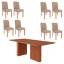Ver imagem 1 de Sala de Jantar Mesa Ester Retangular 210 com 8 Cadeiras Paola Wood Cinamomo/cinamomo/madeira/linho