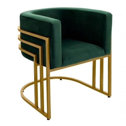 Cadeiras Poltrona Luxo Base de Metal Tripla Dourado Sala de Jantar Recepção Veludo Verde