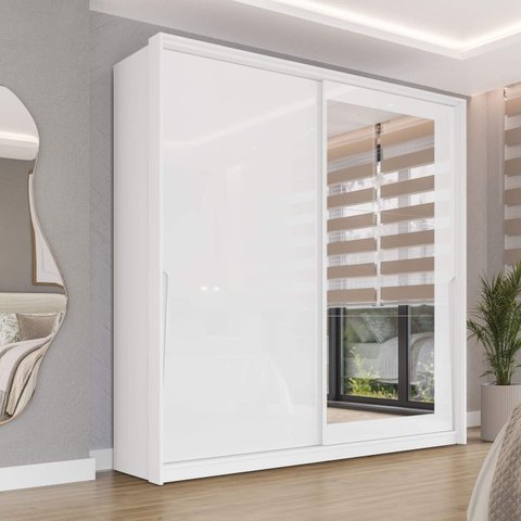 Guarda Roupa Casal com 2 Portas de Correr 2 Gavetas e Espelho 240849 Linha Porto Politorno Móveis