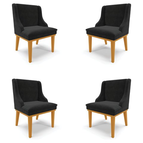 Kit 4 Cadeiras Decorativas Sala de Jantar Base Fixa de Madeira Firenze Suede Preto/Castanho G19 - Gr