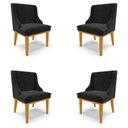 Ver imagem 1 de Kit 4 Cadeiras Decorativas Sala de Jantar Base Fixa de Madeira Firenze Suede Preto/Castanho G19 - Gr