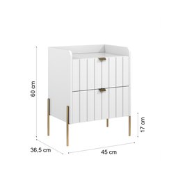 Mesa de Cabeceira Moriah Branco de 45cm com Duas Gavetas e Pés Industriais de Ferro Dourado - 7
