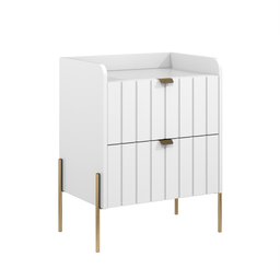 Mesa de Cabeceira Moriah Branco de 45cm com Duas Gavetas e Pés Industriais de Ferro Dourado - 3
