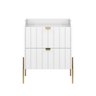 Mesa de Cabeceira Moriah Branco de 45cm com Duas Gavetas e Pés Industriais de Ferro Dourado - 2