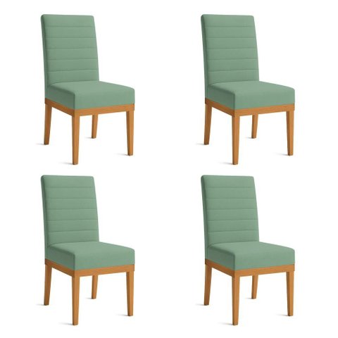 Kit 4 Cadeiras de Jantar Solana Linho Base de Madeira - Pallazio Cor:Verde Oliva