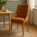 Ver imagem 1 de Kit 2 Cadeiras de Jantar Estofada Elisa Anatômica Capitonê Veludo Terracota Base Madeira Maciça Mel