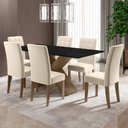 Ver imagem 1 de Conjunto de Mesa Sala de Jantar Dubai 1,80m com 6 Cadeiras Preto/bege/carvalho Dobuê