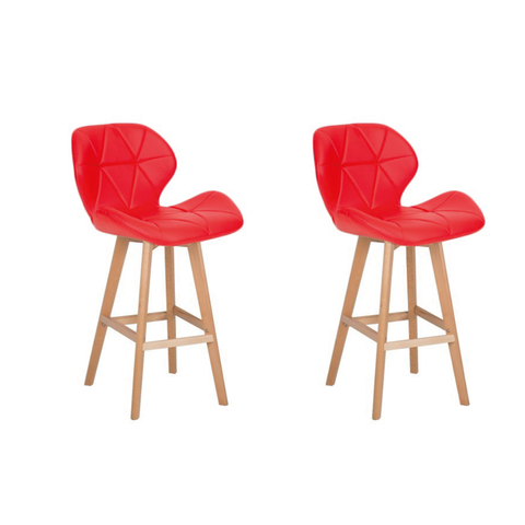 Kit 2 Banquetas de Cozinha Estofada Nacor Vermelha - Base Alta com Estrutura de Madeira Bering