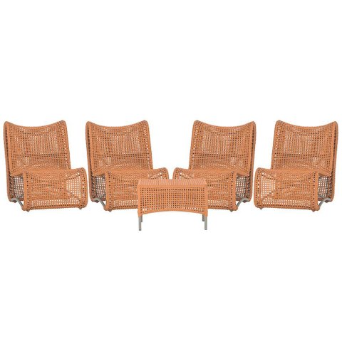 4 Poltronas e Mesa Texas em Alumínio Pintura Fendi Corda Náutica Trama Original