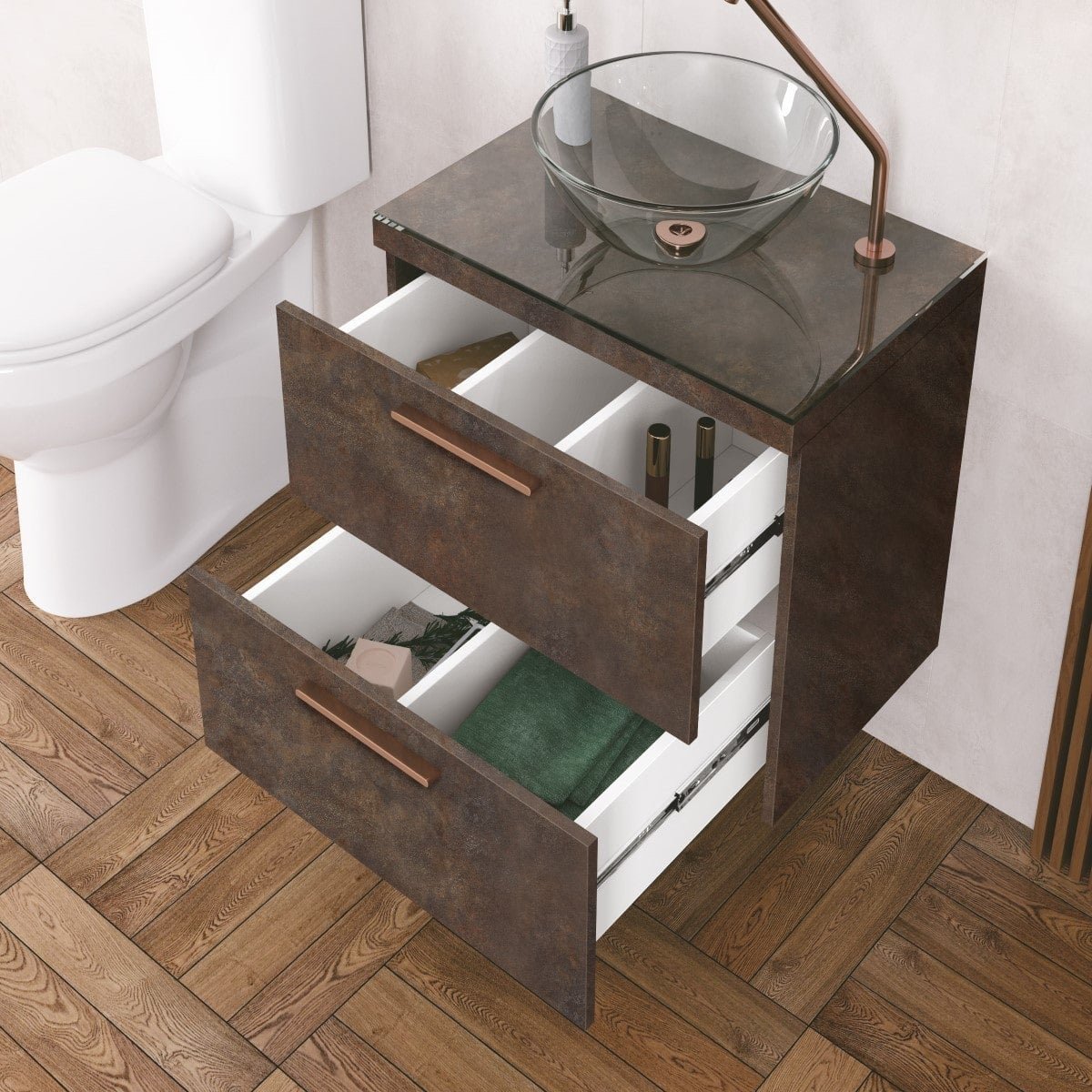 Balcão Gabinete Banheiro Santorini 60 + Cuba de vidro Rosa - 4