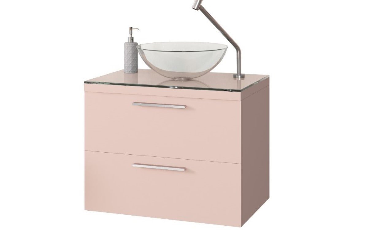 Balcão Gabinete Banheiro Santorini 60 + Cuba de vidro Rosa - 2