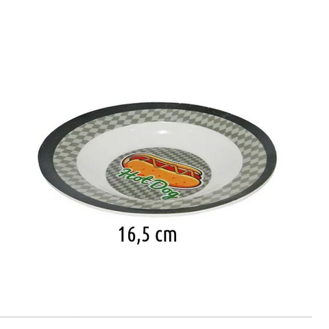 Prato de Melamina Fundo Hot Dog 16,5cm 2 Peças Sortidas