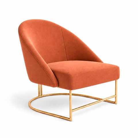 Poltrona Decorativa Estofada Veludo Base Metálica Industrial Lua Dourada – Paraná Metal:Cobre Soft