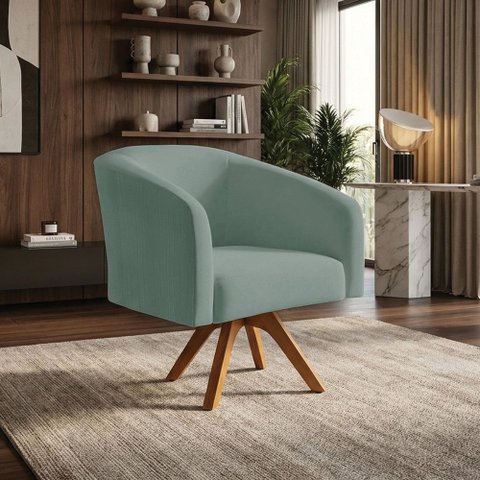 Poltrona Decorativa Stella Base de Madeira Giratória Mm30 Veludo Cotelê Menta D03 - D’Rossi