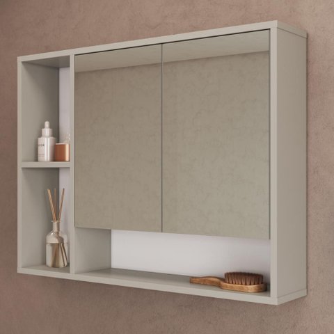 Espelheira de Banheiro com 2 Portas e Nichos 80cm Multimóveis Crart-EPL003 Arenas