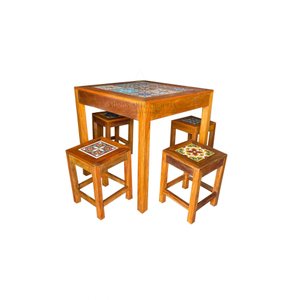 jogo mesa de jantar quadrada com4 banquetas ladrilho decoração móveis cozinha bistro MINAS ARTE PRÓP