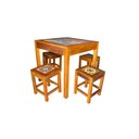 Ver imagem 1 de jogo mesa de jantar quadrada com4 banquetas ladrilho decoração móveis cozinha bistro MINAS ARTE PRÓP