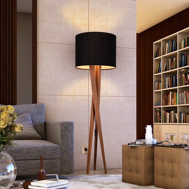 Luminária Abajur Tripé de Chão Paris Retrô Moderna Bivolt - Preto