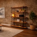Ver imagem 1 de Estante de Madeira com Estrutura Metálica Preta 5 Prateleira