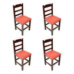 Jogo de Mesa de Madeira Fixo Paulista 70x70 Imbuia com 4 Cadeiras Estofado Vermelho - 2