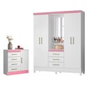 Ver imagem 1 de Conjunto Quarto Guarda Roupa e Comoda Arezzo Branco Rosa