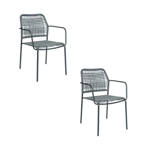 Kit com 2 Cadeiras Aço Carbono e Corda Náutica para Area Externa Copacabana Preto