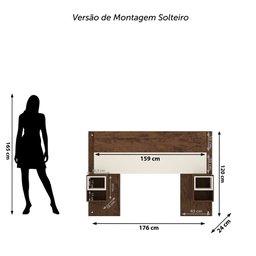 Cabeceira Extensível Solteiro Casal com 2 Mesas Lateral:imbuia Champanhe - 8